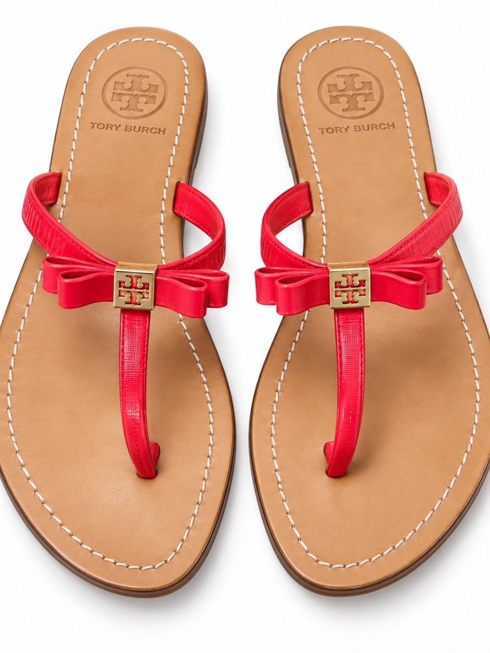 Tory Burch Red Leather Bow Sandals